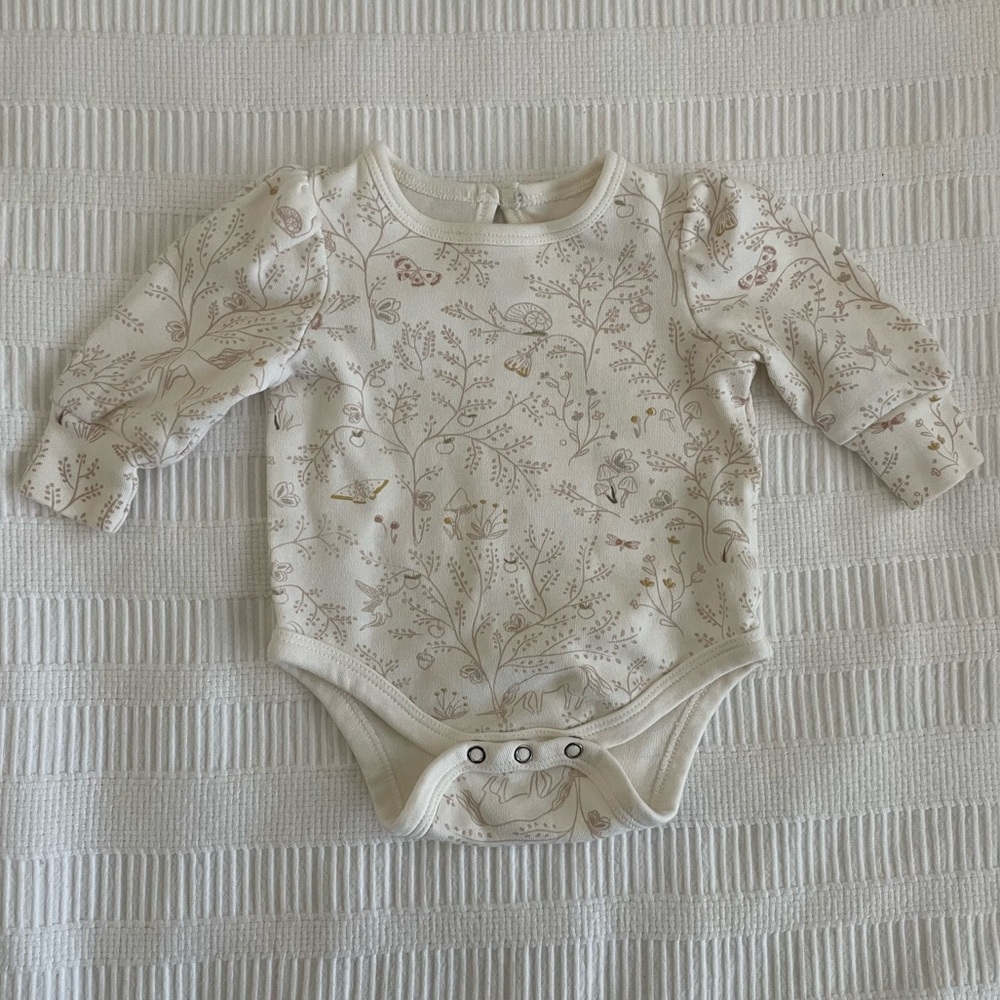 Pehr | Long Sleeve Bodysuit | Magical Fairy Forest Print | 100% Organic Cotton